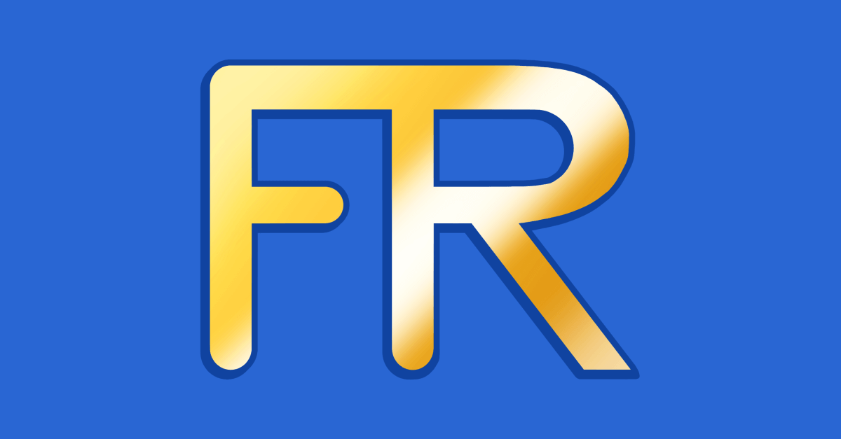 Felicia Rondo logo, consisting of a shiny interconnecting golden ‘F’ and ‘R,’ against a blue background.