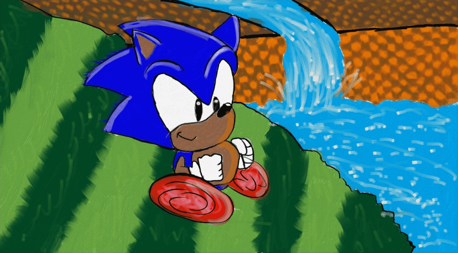 Sonic running down a green hill. Click through to its dedicated webpage for a more detailed description.