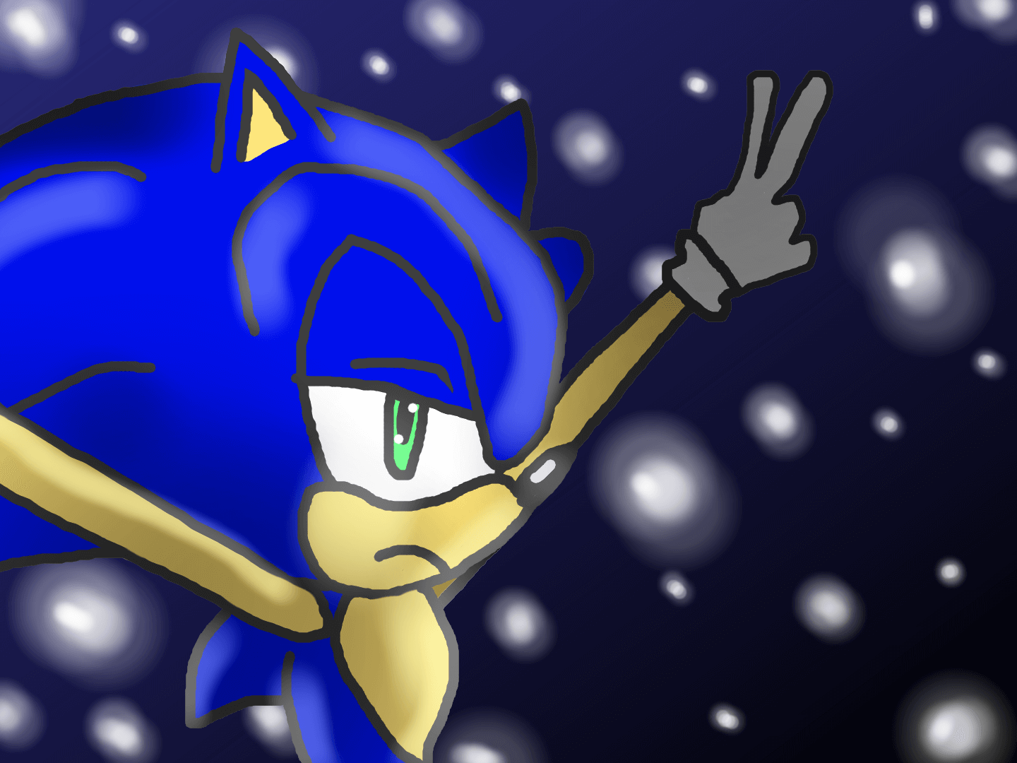 Sonic making peace signs while lights surround him.