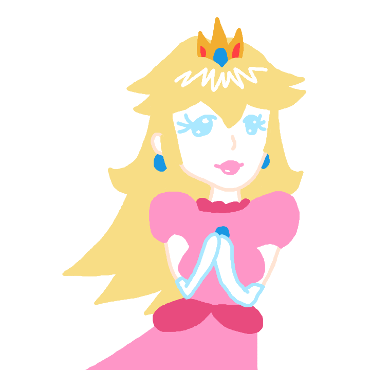 A drawing of Princess Peach clasping her hands together. Click through to its dedicated webpage for a more detailed description.