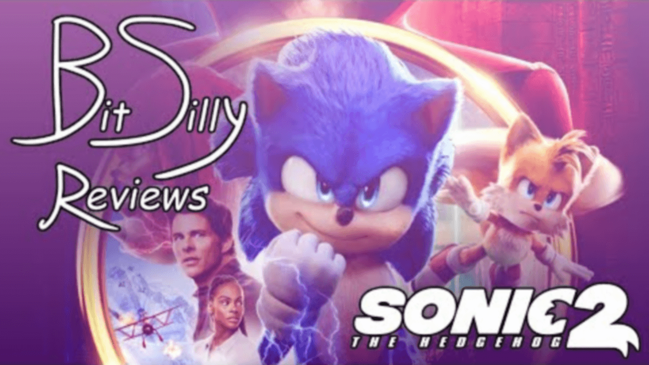 Thumbnail for Felicia and Wynne’s live-streamed review of the Sonic the Hedgehog 2 film. It features a close-up of the poster for the movie, with the logos for Bit Silly Reviews and Sonic the Hedgehog 2 in the foreground.